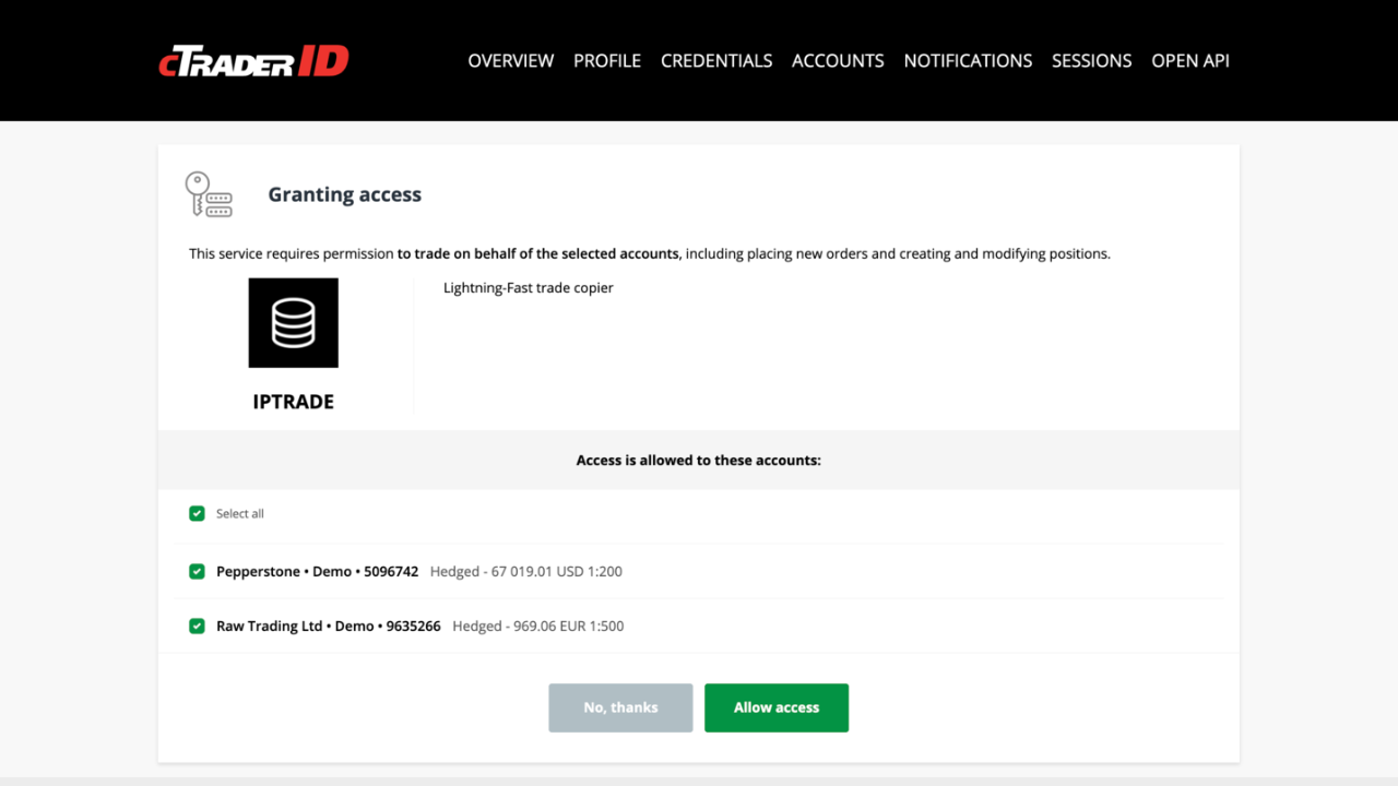 Step 3: Connect cTrader Accounts